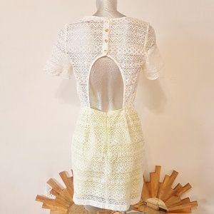 LUSH White /neon yellow Lace Short Sleeve Dress